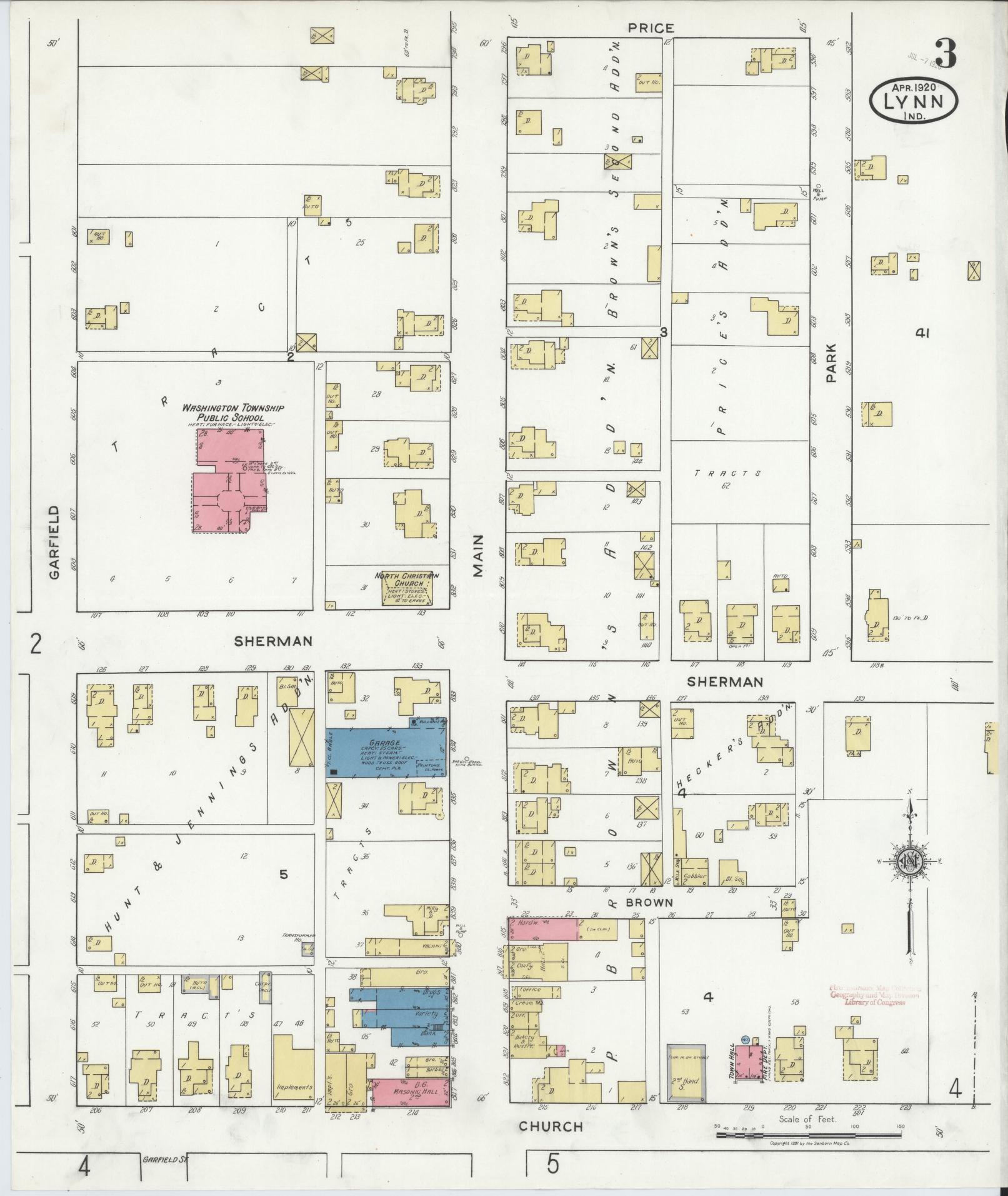 Sanborn Fire Insurance Map from Lynn, Randolph County, Indiana (1920), Sheet #0003 - Complete Map Set gallery image, historic Sanborn map, vintage wall art, Indiana Indiana
