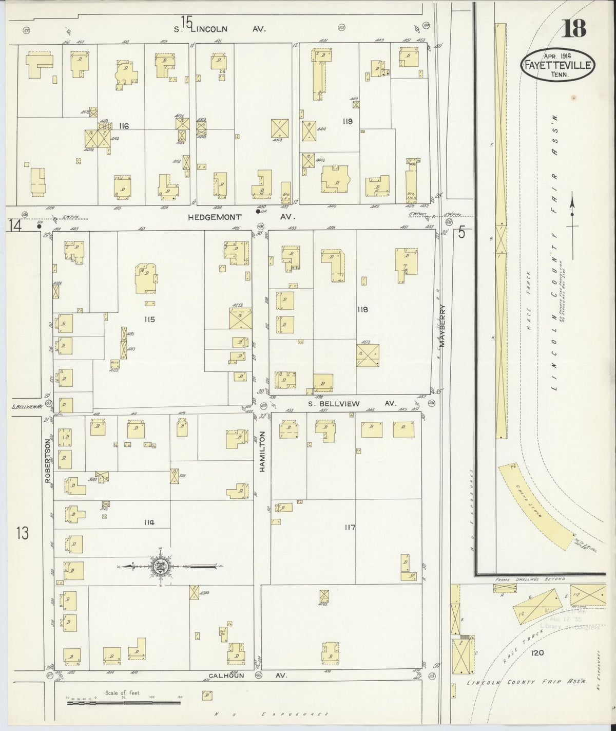Sanborn Fire Insurance Map from Fayetteville, Lincoln County, Tennessee (1914), Sheet #0018 - Historic Sanborn Fire Insurance Map Print, vintage old map wall art, antique decor, genealogy gift, Tennessee Tennessee map