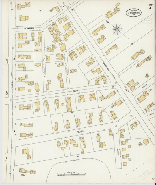 Sanborn Fire Insurance Map from Laconia, Belknap County, New Hampshire (1897), Sheet #0007 - Historic Sanborn Fire Insurance Map Print, vintage old map wall art, antique decor, genealogy gift, New Hampshire New Hampshire map