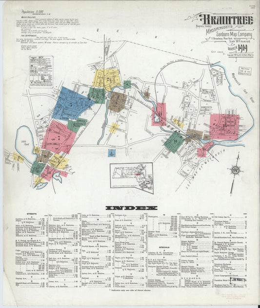 Sanborn Fire Insurance Map from Braintree, Norfolk County, Massachusetts (1919), Sheet #0001 - Complete Map Set gallery image, historic Sanborn map, vintage wall art, Massachusetts Massachusetts