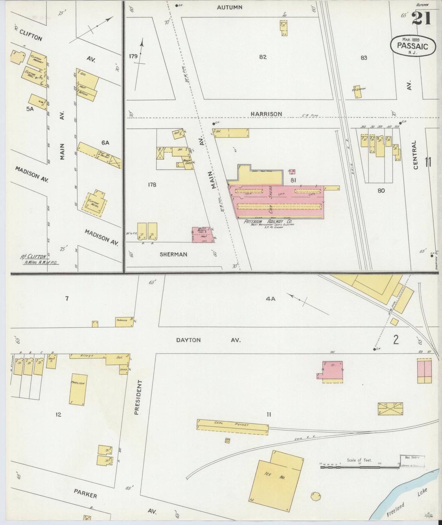 Sanborn Fire Insurance Map from Passaic, Passaic County, New Jersey (1899), Sheet #0021 - Complete Map Set gallery image, historic Sanborn map, vintage wall art, New Jersey New Jersey