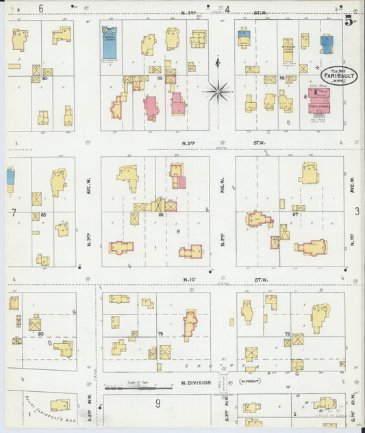 Sanborn Fire Insurance Map from Faribault, Rice County, Minnesota (1905), Sheet #0005 - Historic Sanborn Fire Insurance Map Print, vintage old map wall art, antique decor, genealogy gift, Minnesota Minnesota map
