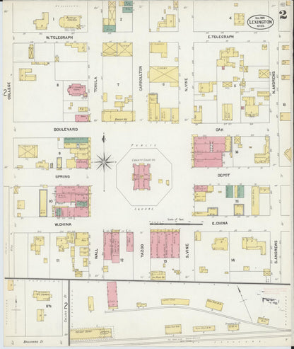 Sanborn Fire Insurance Map from Lexington, Holmes County, Mississippi (1902), Sheet #0002 - Complete Map Set gallery image, historic Sanborn map, vintage wall art, Mississippi Mississippi