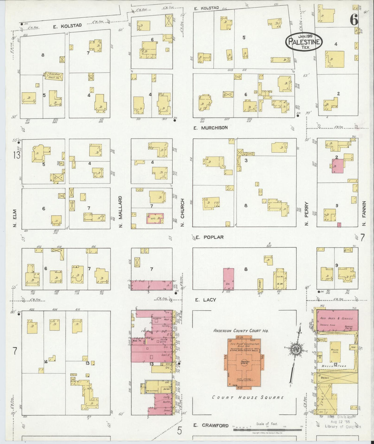 Sanborn Fire Insurance Map from Palestine, Anderson County, Texas (1919), Sheet #0006 - Complete Map Set gallery image, historic Sanborn map, vintage wall art, Texas Texas
