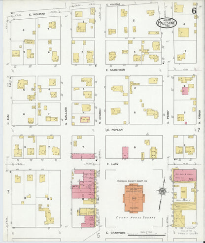 Sanborn Fire Insurance Map from Palestine, Anderson County, Texas (1919), Sheet #0006 - Complete Map Set gallery image, historic Sanborn map, vintage wall art, Texas Texas