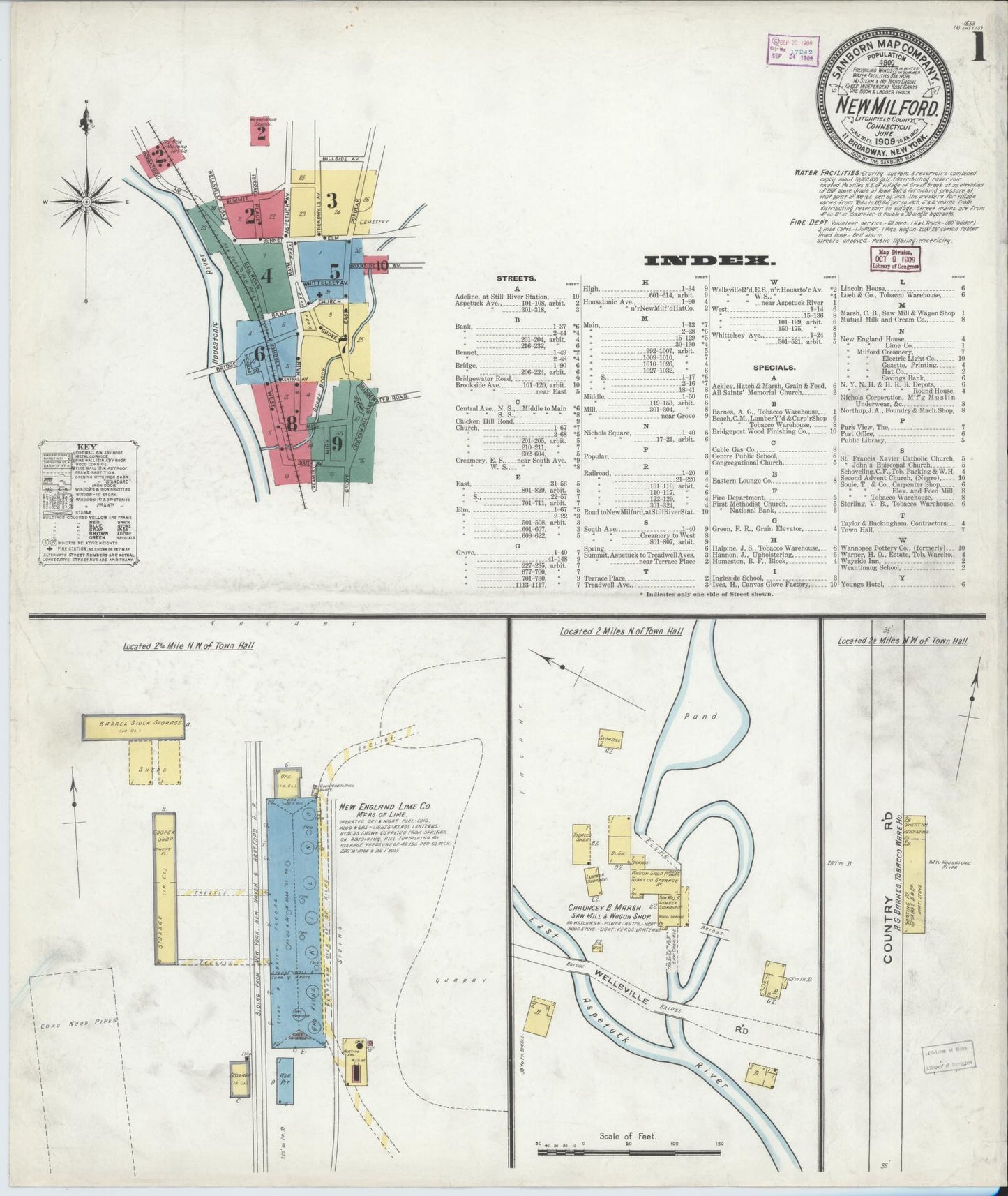 Sanborn Fire Insurance Map from New Milford, Litchfield County, Connecticut (1909), Sheet #0001 - Complete Map Set gallery image, historic Sanborn map, vintage wall art, Connecticut Connecticut