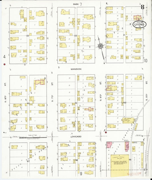 Sanborn Fire Insurance Map from Lyons, Clinton County, Iowa (1917), Sheet #0008 - Historic Sanborn Fire Insurance Map Print, vintage old map wall art