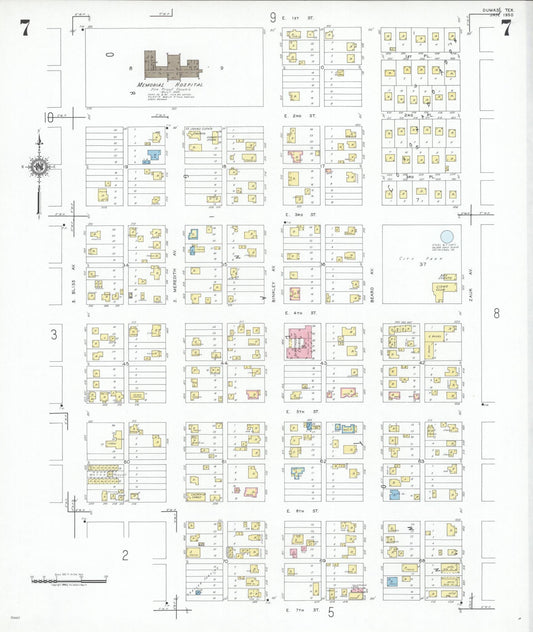 Sanborn Fire Insurance Map from Dumas, Moore County, Texas (1950), Sheet #0007 - Historic Sanborn Fire Insurance Map Print, vintage old map wall art, antique decor, genealogy gift, Texas Texas map
