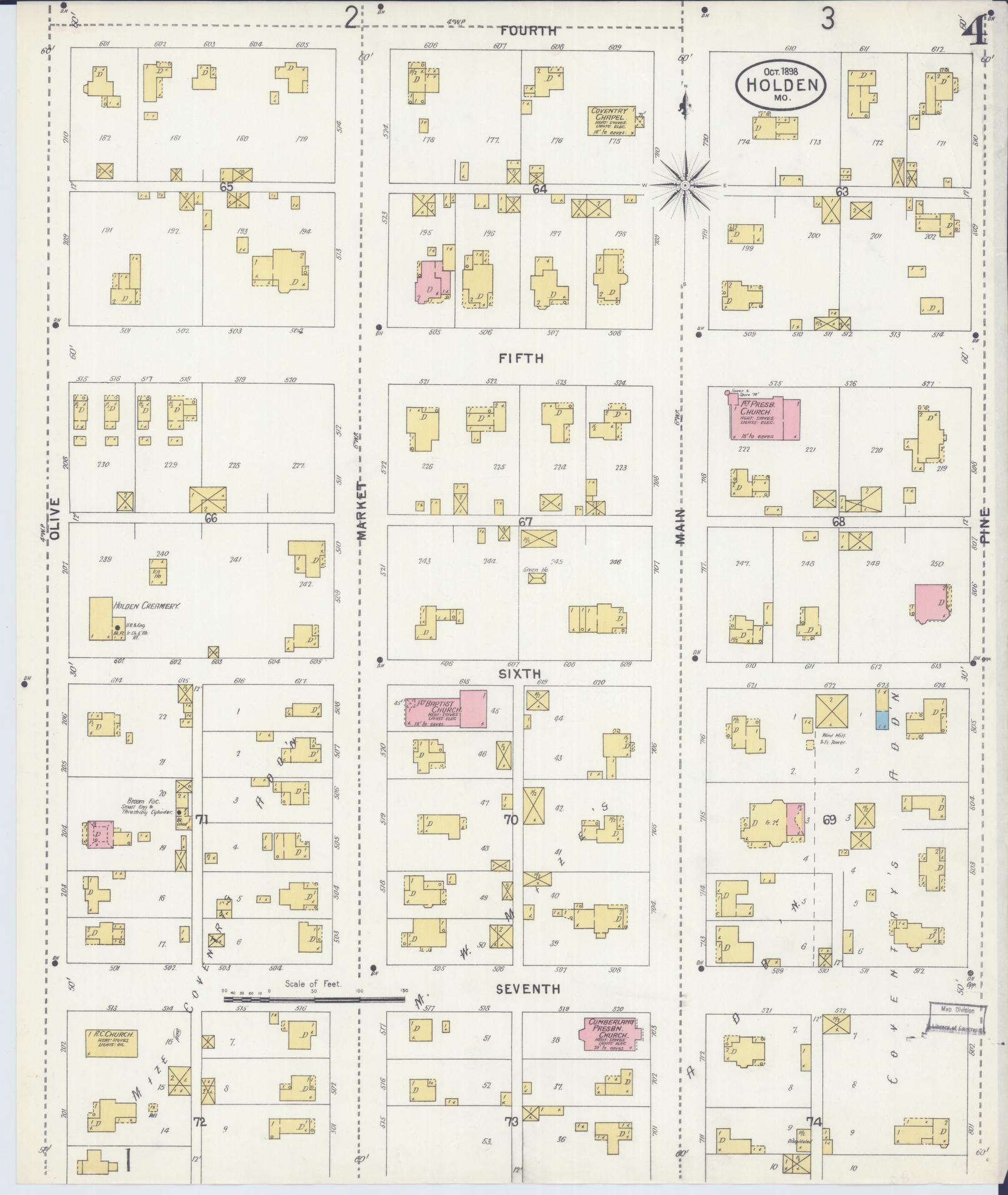 Sanborn Fire Insurance Map from Holden, Johnson County, Missouri (1898), Sheet #0004 - Historic Sanborn Fire Insurance Map Print, vintage old map wall art, antique decor, genealogy gift, Missouri Missouri map