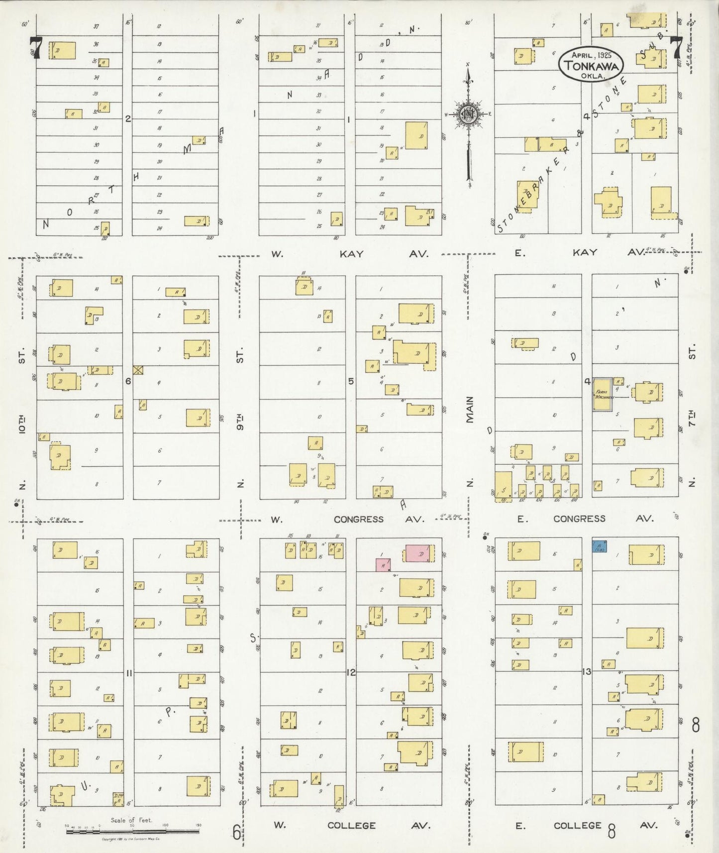 Sanborn Fire Insurance Map from Tonkawa, Kay County, Oklahoma (1925), Sheet #0007 - Complete Map Set gallery image, historic Sanborn map, vintage wall art, Oklahoma Oklahoma