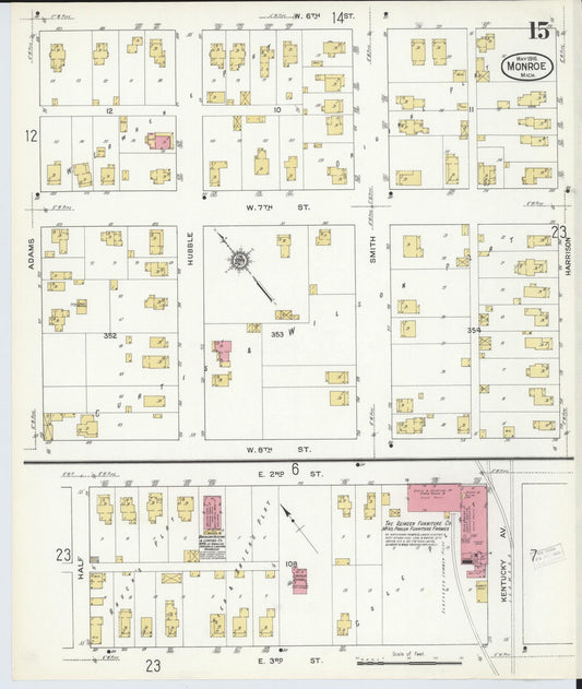 Sanborn Fire Insurance Map from Monroe, Monroe County, Michigan (1916), Sheet #0015 - Historic Sanborn Fire Insurance Map Print, vintage old map wall art, antique decor, genealogy gift, Michigan Michigan map