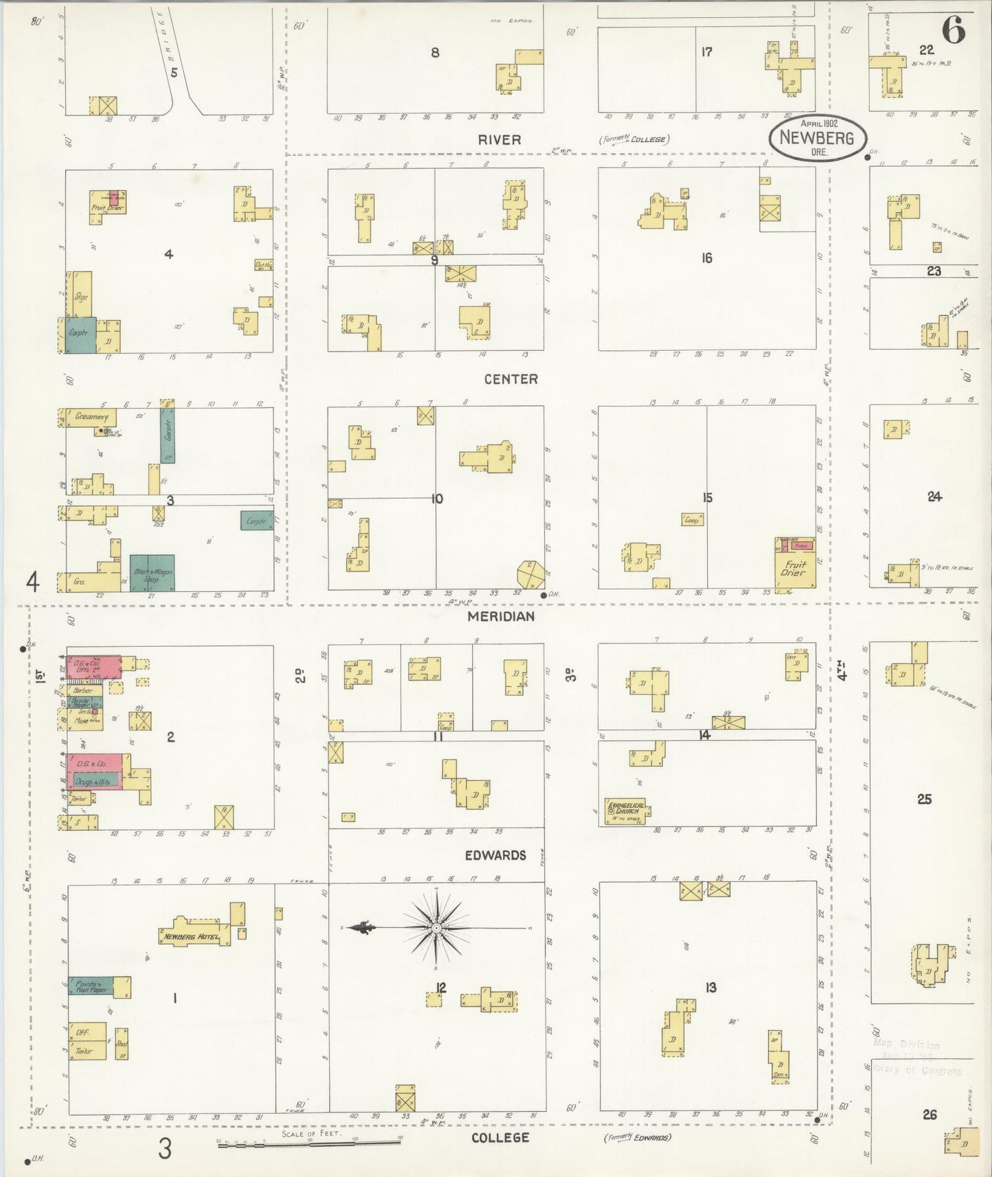 Sanborn Fire Insurance Map from Newberg, Yamhill County, Oregon (1902), Sheet #0006 - Complete Map Set gallery image, historic Sanborn map, vintage wall art, Oregon Oregon