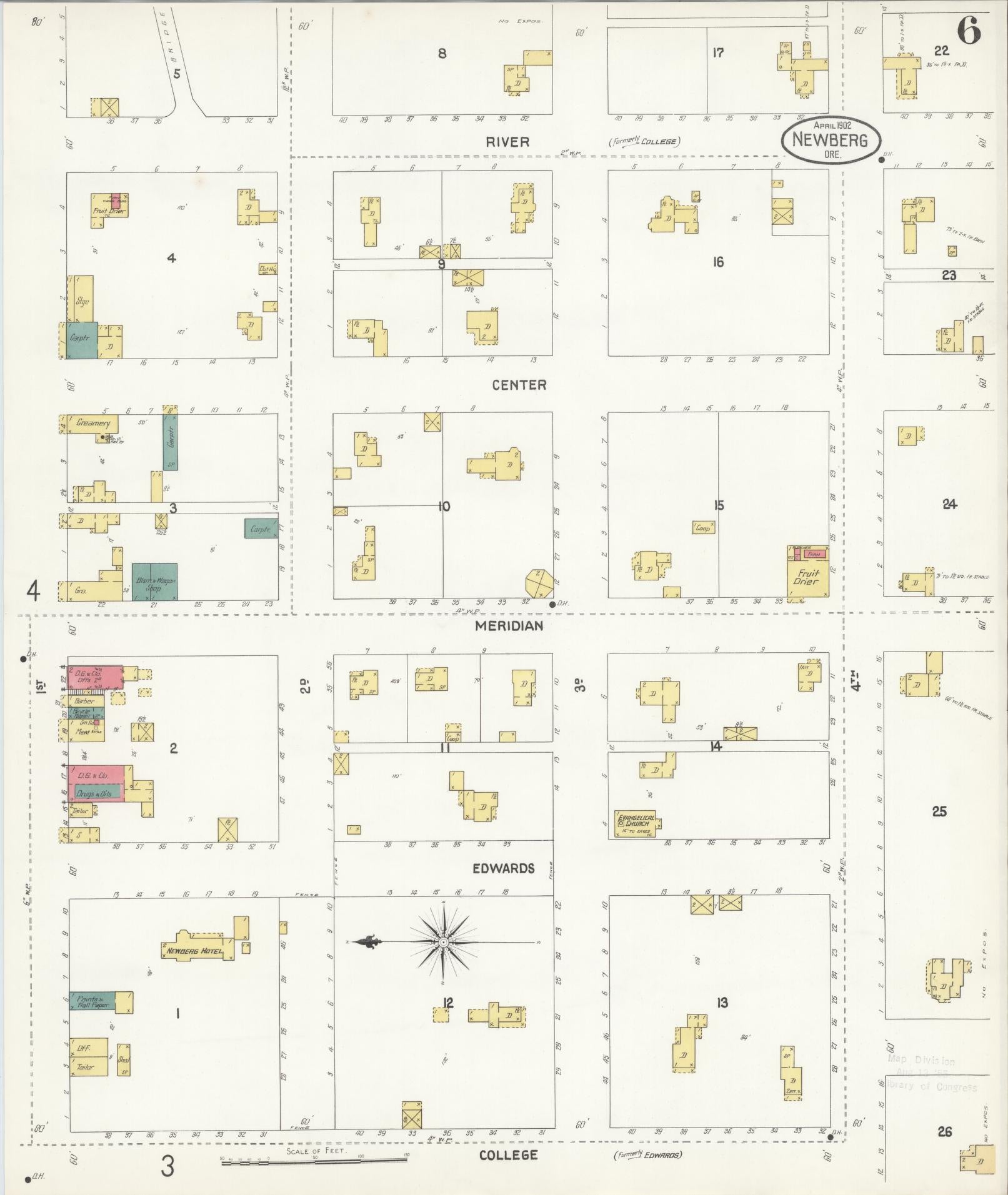 Sanborn Fire Insurance Map from Newberg, Yamhill County, Oregon (1902), Sheet #0006 - Complete Map Set gallery image, historic Sanborn map, vintage wall art, Oregon Oregon