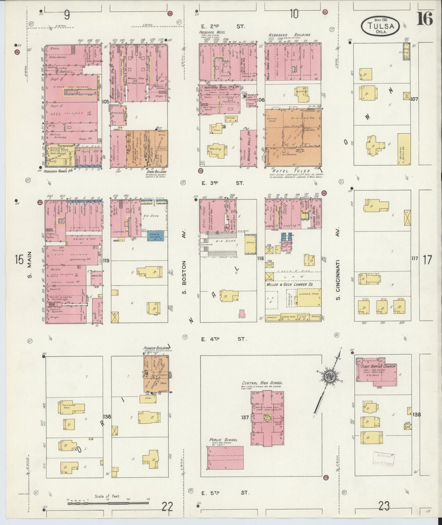 Sanborn Fire Insurance Map from Tulsa, Tulsa County, Oklahoma (1911), Sheet #0016 - Complete Map Set gallery image, historic Sanborn map, vintage wall art, Oklahoma Oklahoma