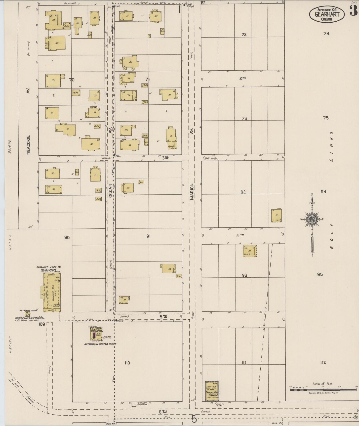 Sanborn Fire Insurance Map from Gearhart, Clatsop County, Oregon (1921), Sheet #0003 - Complete Map Set gallery image, historic Sanborn map, vintage wall art, Oregon Oregon