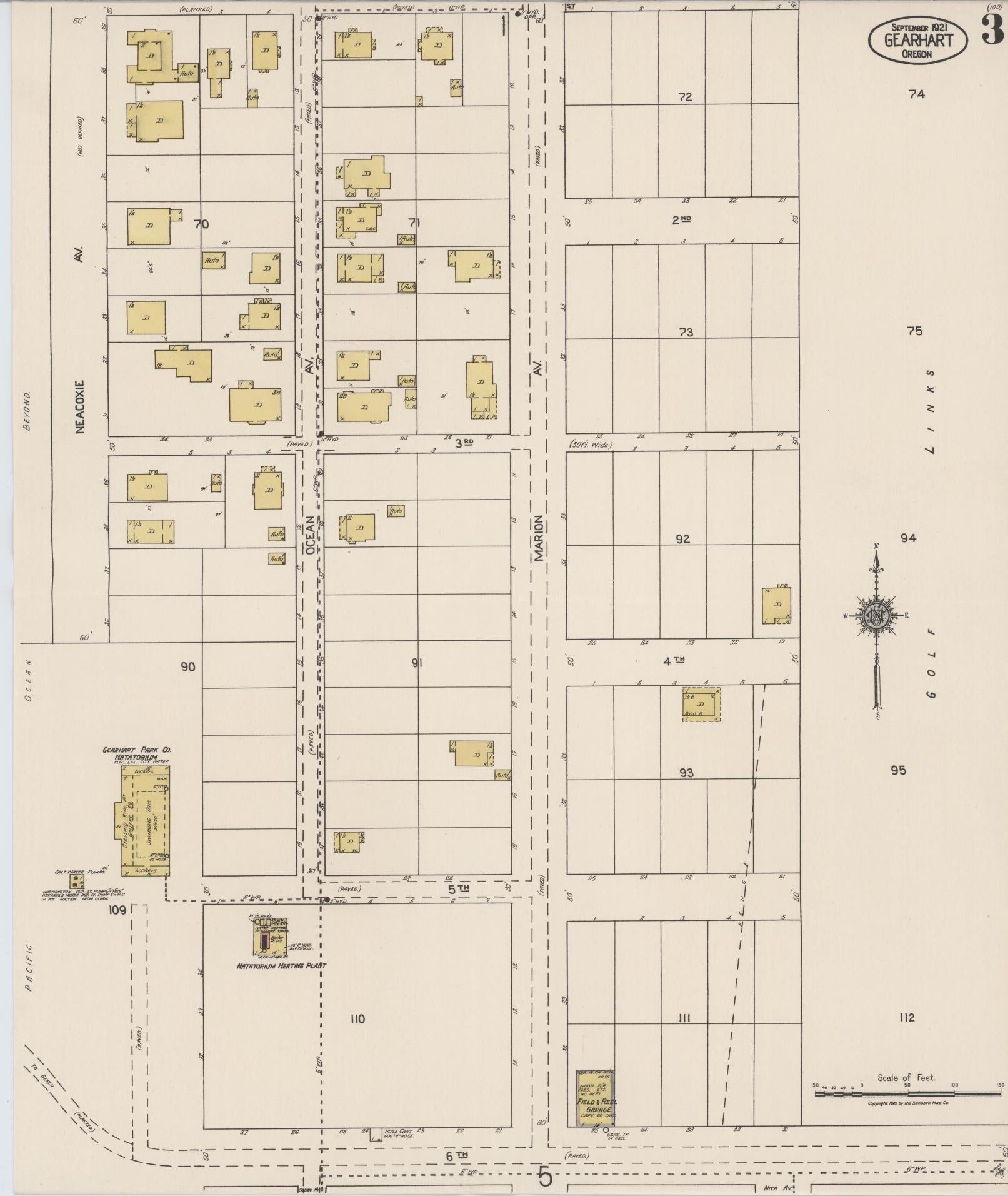 Sanborn Fire Insurance Map from Gearhart, Clatsop County, Oregon (1921), Sheet #0003 - Complete Map Set gallery image, historic Sanborn map, vintage wall art, Oregon Oregon