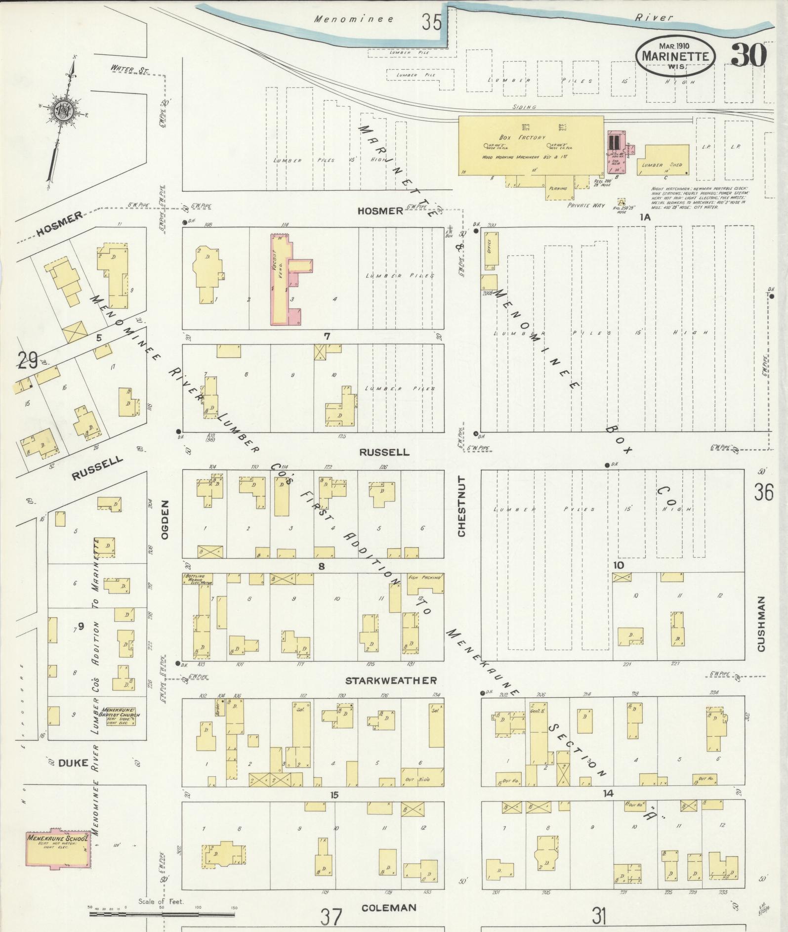 Sanborn Fire Insurance Map from Marinette, Marinette County, Wisconsin (1910), Sheet #0030 - Complete Map Set gallery image, historic Sanborn map, vintage wall art, Wisconsin Wisconsin