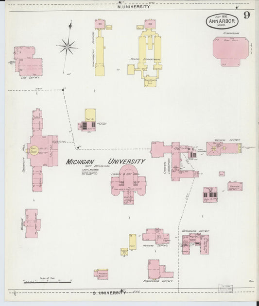 Sanborn Fire Insurance Map from Ann Arbor, Washtenaw County, Michigan (1892), Sheet #0009 - Historic Sanborn Fire Insurance Map Print, vintage old map wall art, antique decor, genealogy gift, Michigan Michigan map