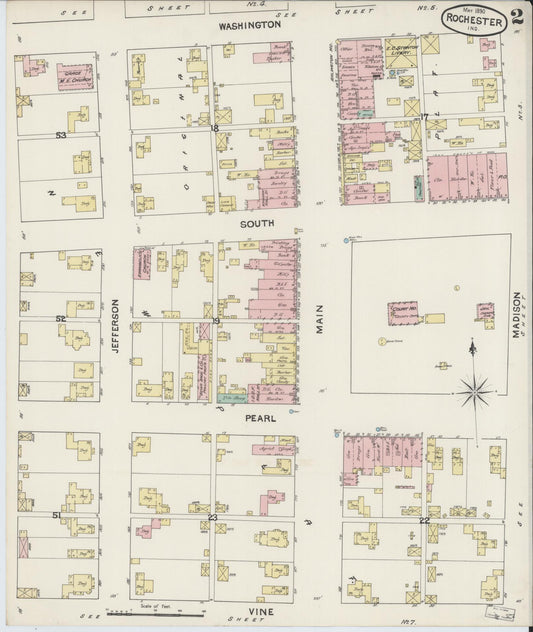 Sanborn Fire Insurance Map from Rochester, Fulton County, Indiana (1890), Sheet #0002 - Historic Sanborn Fire Insurance Map Print, vintage old map wall art, antique decor, genealogy gift, Indiana Indiana map