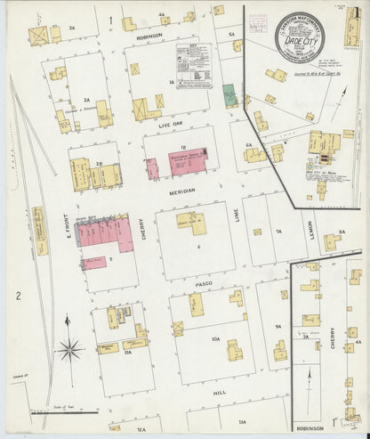 Sanborn Fire Insurance Map from Dade City, Pasco County, Florida (1908), Sheet #0001 - Historic Sanborn Fire Insurance Map Print, vintage old map wall art, antique decor, genealogy gift, Florida Florida map