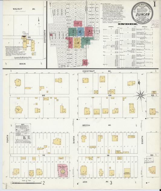 Sanborn Fire Insurance Map from Duncan, Stephens County, Oklahoma (1908), Sheet #0001 - Complete Map Set gallery image, historic Sanborn map, vintage wall art, Oklahoma Oklahoma