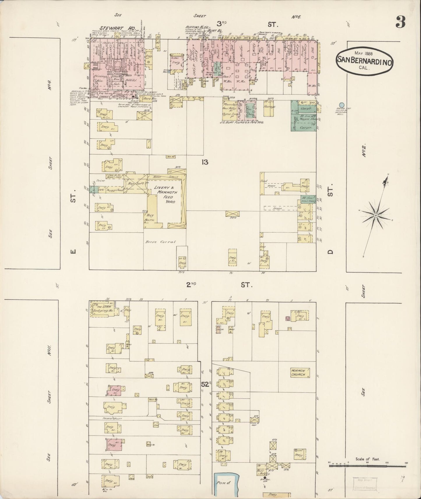 Sanborn Fire Insurance Map from San Bernardino, San Bernardino County, California (1888), Sheet #0003 - Complete Map Set gallery image, historic Sanborn map, vintage wall art, California California