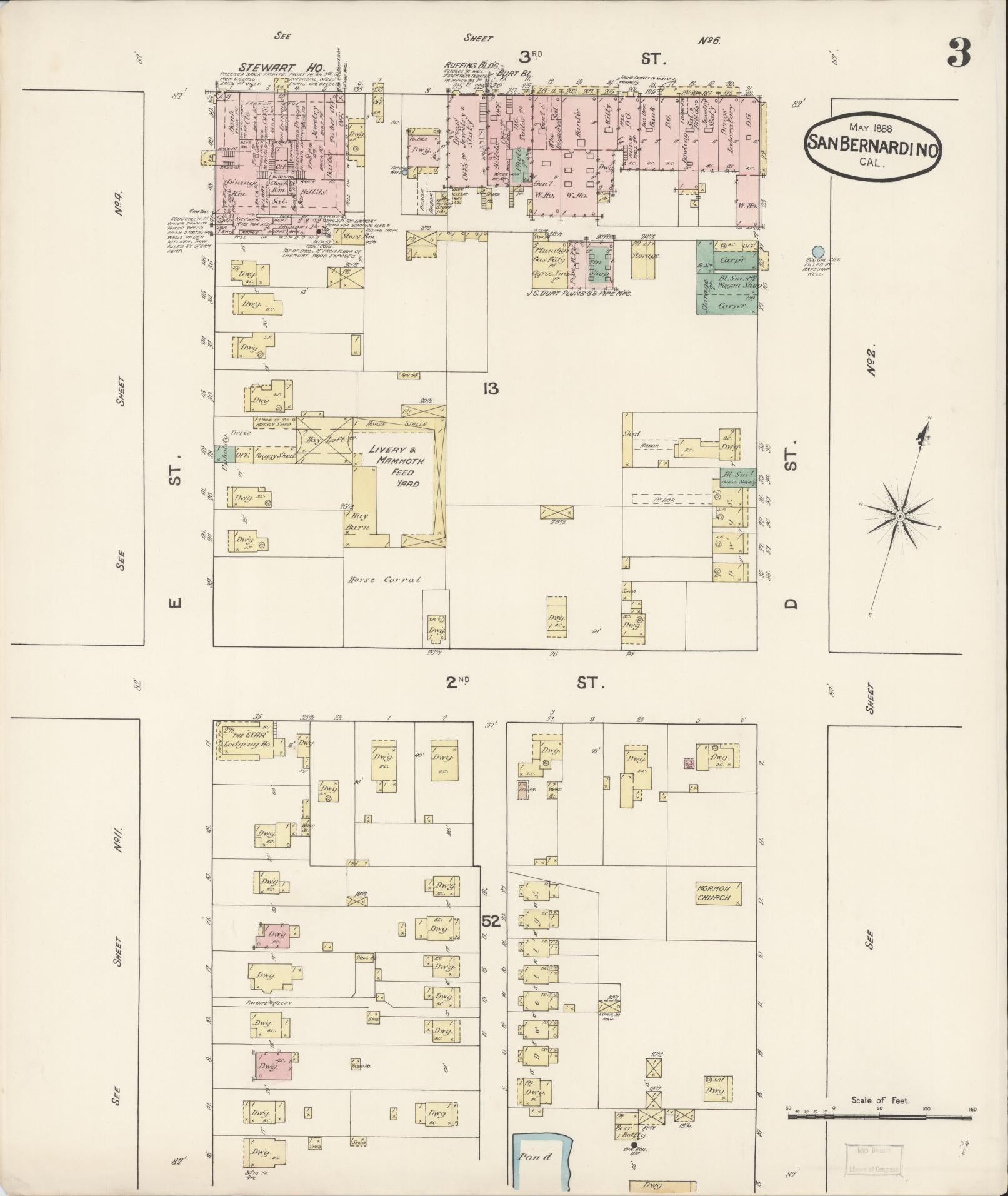 Sanborn Fire Insurance Map from San Bernardino, San Bernardino County, California (1888), Sheet #0003 - Complete Map Set gallery image, historic Sanborn map, vintage wall art, California California