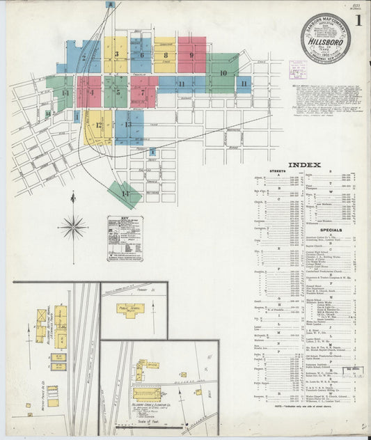 Sanborn Fire Insurance Map from Hillsboro, Hill County, Texas (1905), Sheet #0001 - Complete Map Set gallery image, historic Sanborn map, vintage wall art, Texas Texas