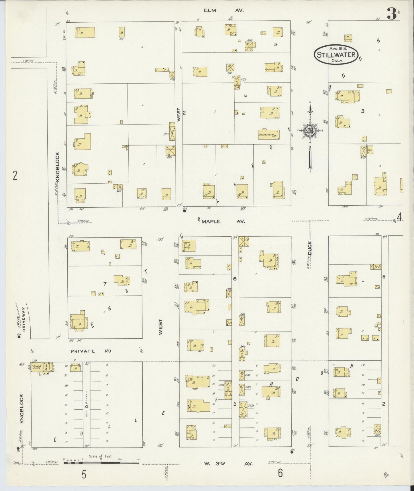 Sanborn Fire Insurance Map from Stillwater, Payne County, Oklahoma (1913), Sheet #0003 - Complete Map Set gallery image, historic Sanborn map, vintage wall art, Oklahoma Oklahoma