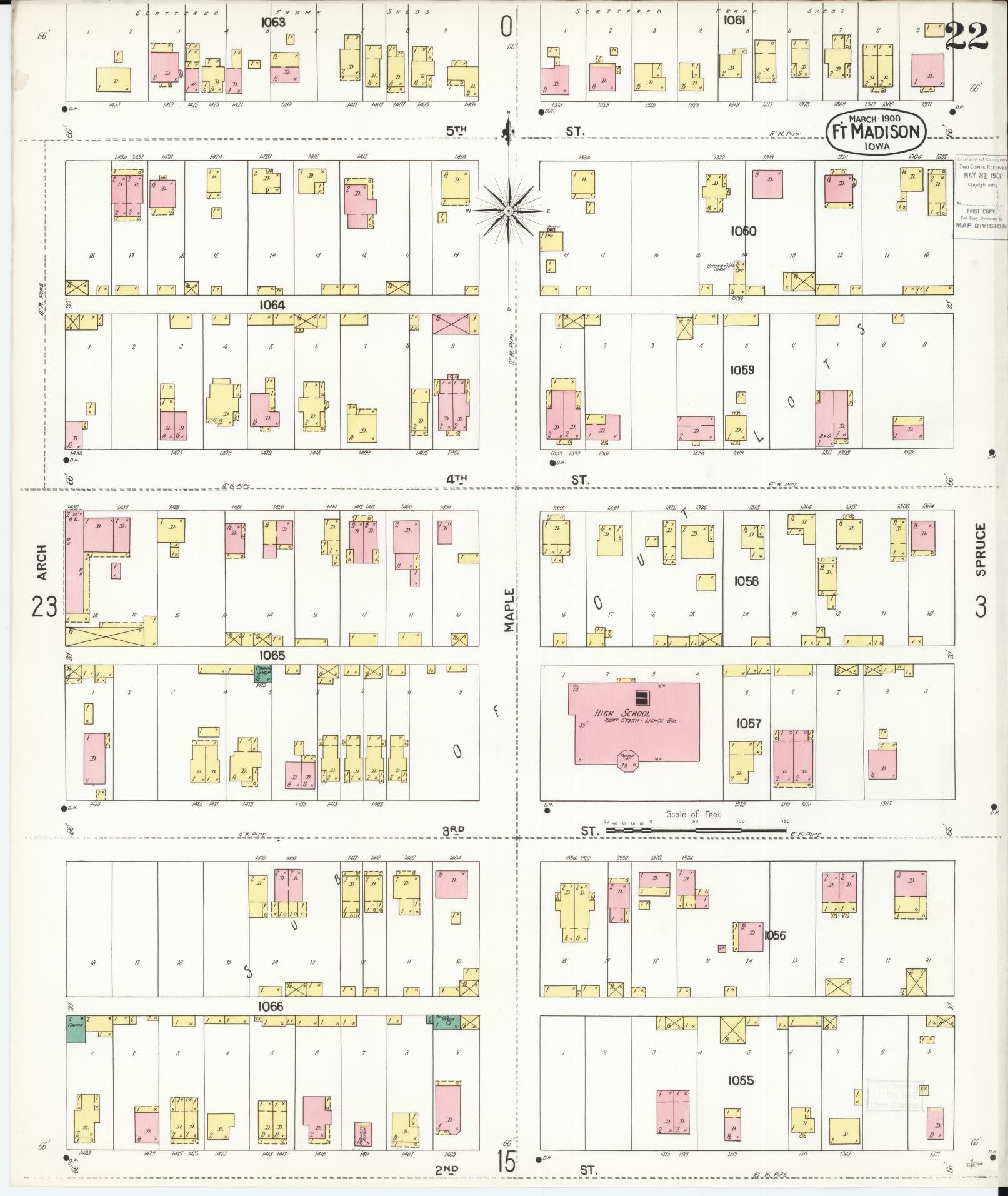 Sanborn Fire Insurance Map from Fort Madison, Lee County, Iowa (1900), Sheet #0022 - Historic Sanborn Fire Insurance Map Print, vintage old map wall art