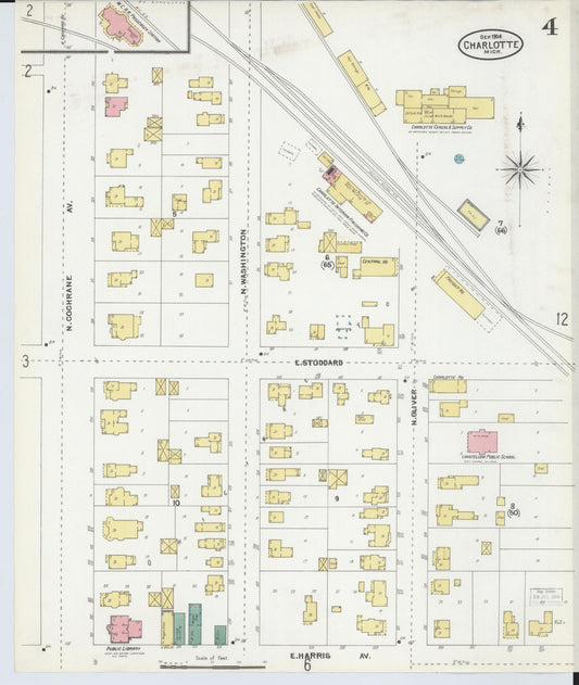 Sanborn Fire Insurance Map from Charlotte, Eaton County, Michigan (1904), Sheet #0004 - Historic Sanborn Fire Insurance Map Print, vintage old map wall art, antique decor, genealogy gift, Michigan Michigan map