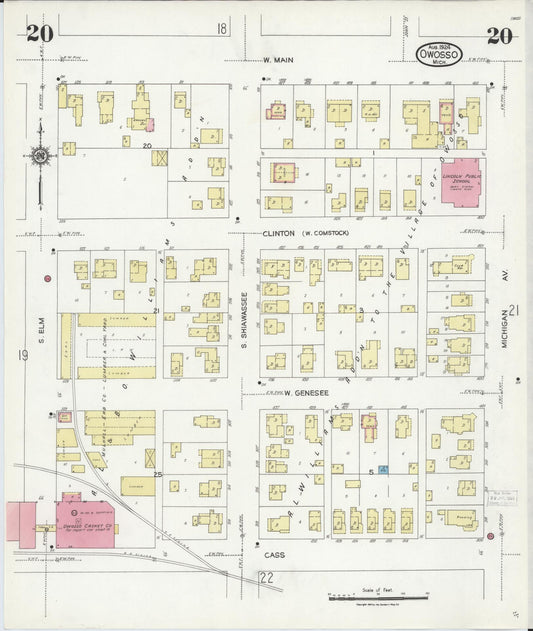 Sanborn Fire Insurance Map from Owosso, Shiawassee County, Michigan (1924), Sheet #0020 - Historic Sanborn Fire Insurance Map Print, vintage old map wall art, antique decor, genealogy gift, Michigan Michigan map