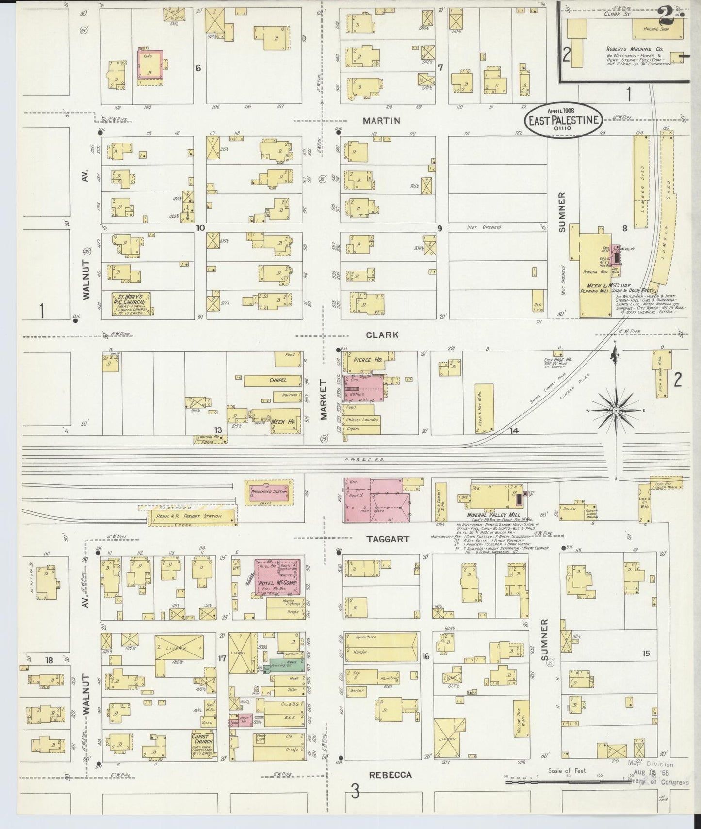 Sanborn Fire Insurance Map from East Palestine, Columbiana County, Ohio (1908), Sheet #0002 - Historic Sanborn Fire Insurance Map Print, vintage old map wall art, antique decor, genealogy gift, Ohio Ohio map