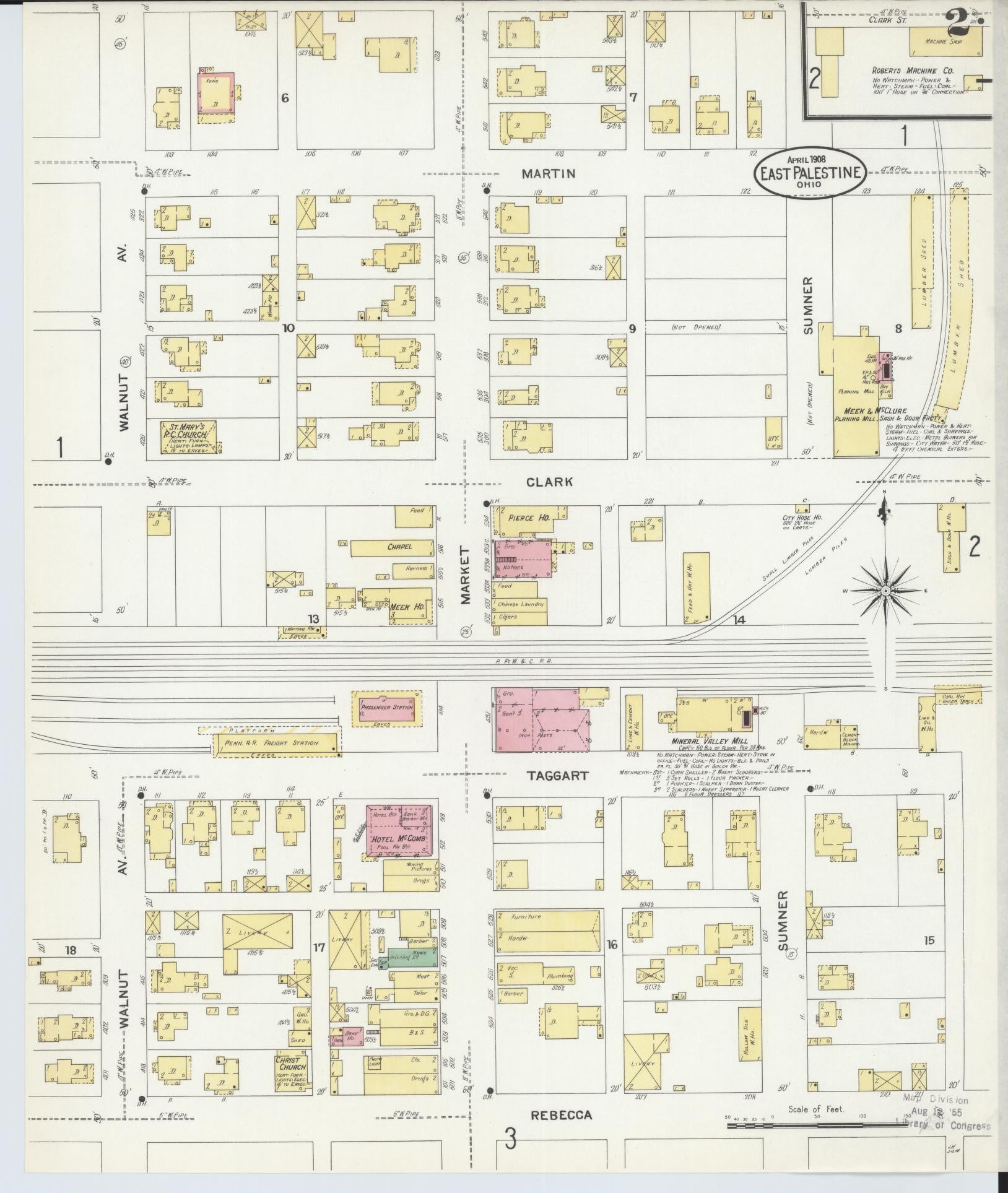 Sanborn Fire Insurance Map from East Palestine, Columbiana County, Ohio (1908), Sheet #0002 - Historic Sanborn Fire Insurance Map Print, vintage old map wall art, antique decor, genealogy gift, Ohio Ohio map
