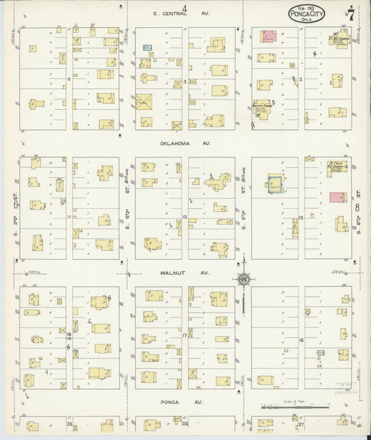 Sanborn Fire Insurance Map from Ponca City, Kay County, Oklahoma (1913), Sheet #0007 - Historic Sanborn Fire Insurance Map Print, vintage old map wall art, antique decor, genealogy gift, Oklahoma Oklahoma map