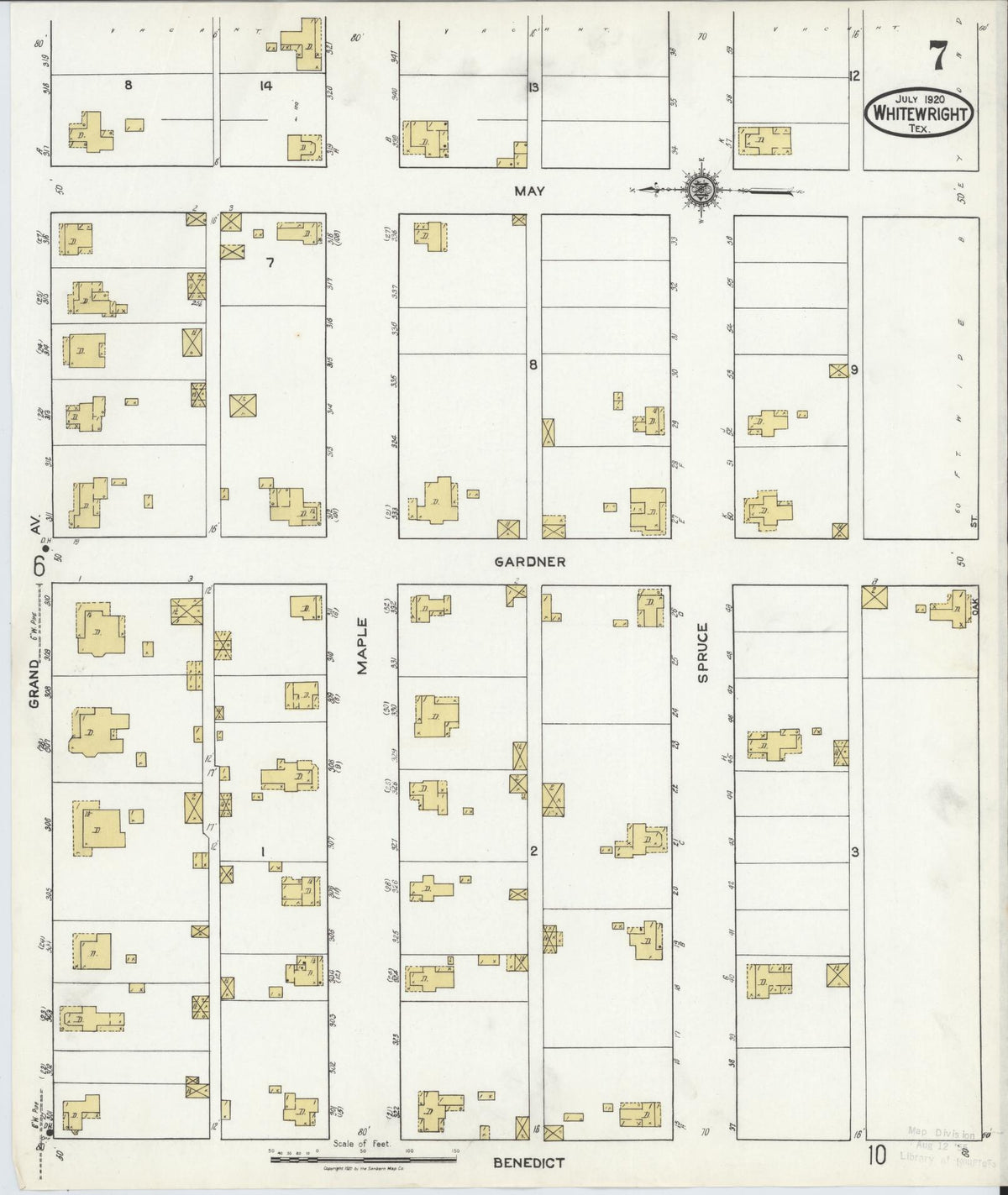 Sanborn Fire Insurance Map from Whitewright, Grayson County, Texas (1920), Sheet #0007 - Historic Sanborn Fire Insurance Map Print, vintage old map wall art, antique decor, genealogy gift, Texas Texas map