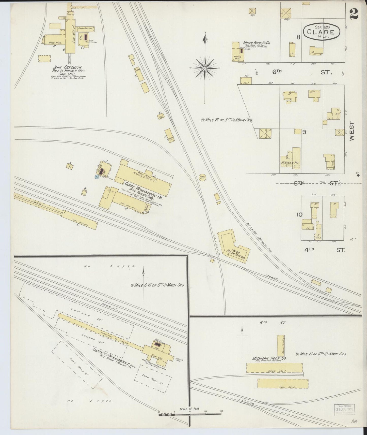 Sanborn Fire Insurance Map from Clare, Clare County, Michigan (1893), Sheet #0002 - Complete Map Set gallery image, historic Sanborn map, vintage wall art, Michigan Michigan