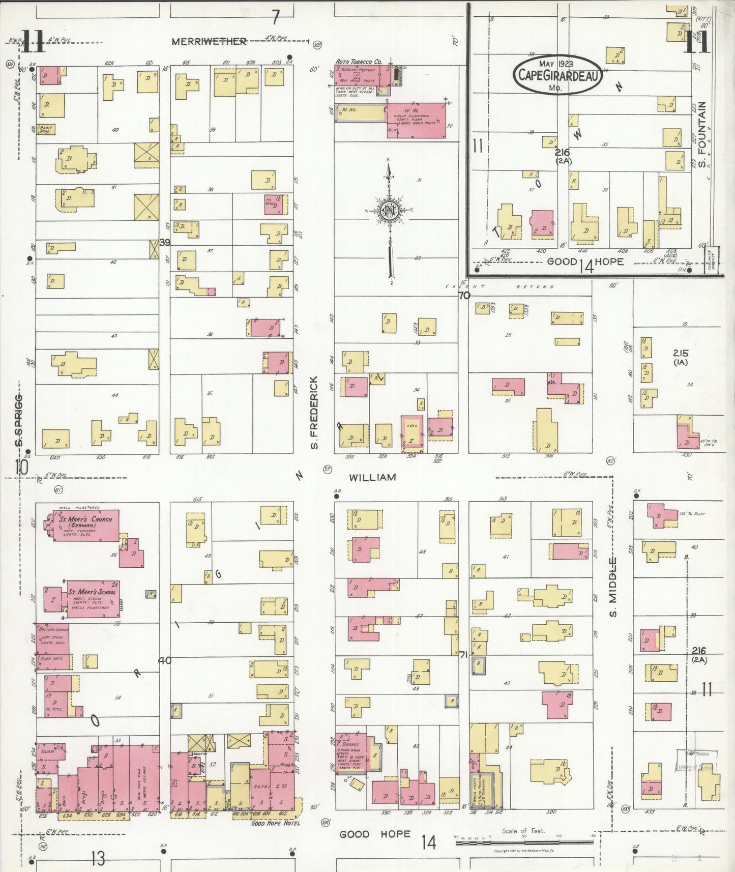 Sanborn Fire Insurance Map from Cape Girardeau, Cape Girardeau County, Missouri (1923), Sheet #0011 - Complete Map Set gallery image, historic Sanborn map, vintage wall art, Missouri Missouri