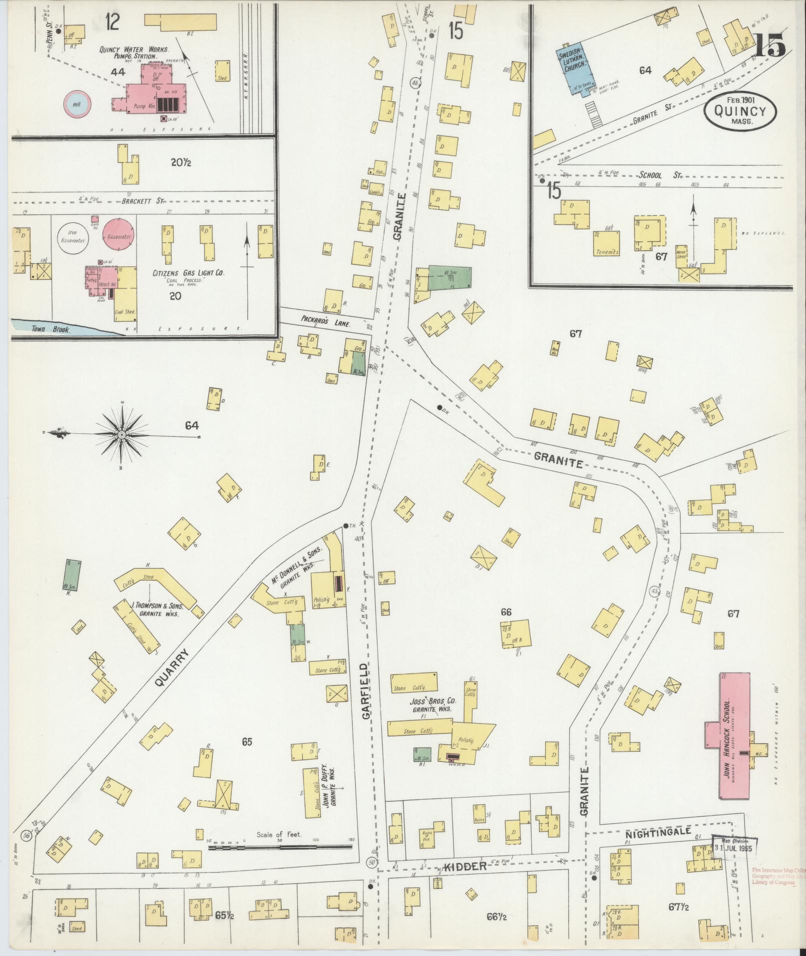 Sanborn Fire Insurance Map from Quincy, Norfolk County, Massachusetts (1901), Sheet #0015 - Historic Sanborn Fire Insurance Map Print, vintage old map wall art, antique decor, genealogy gift, Massachusetts Massachusetts map