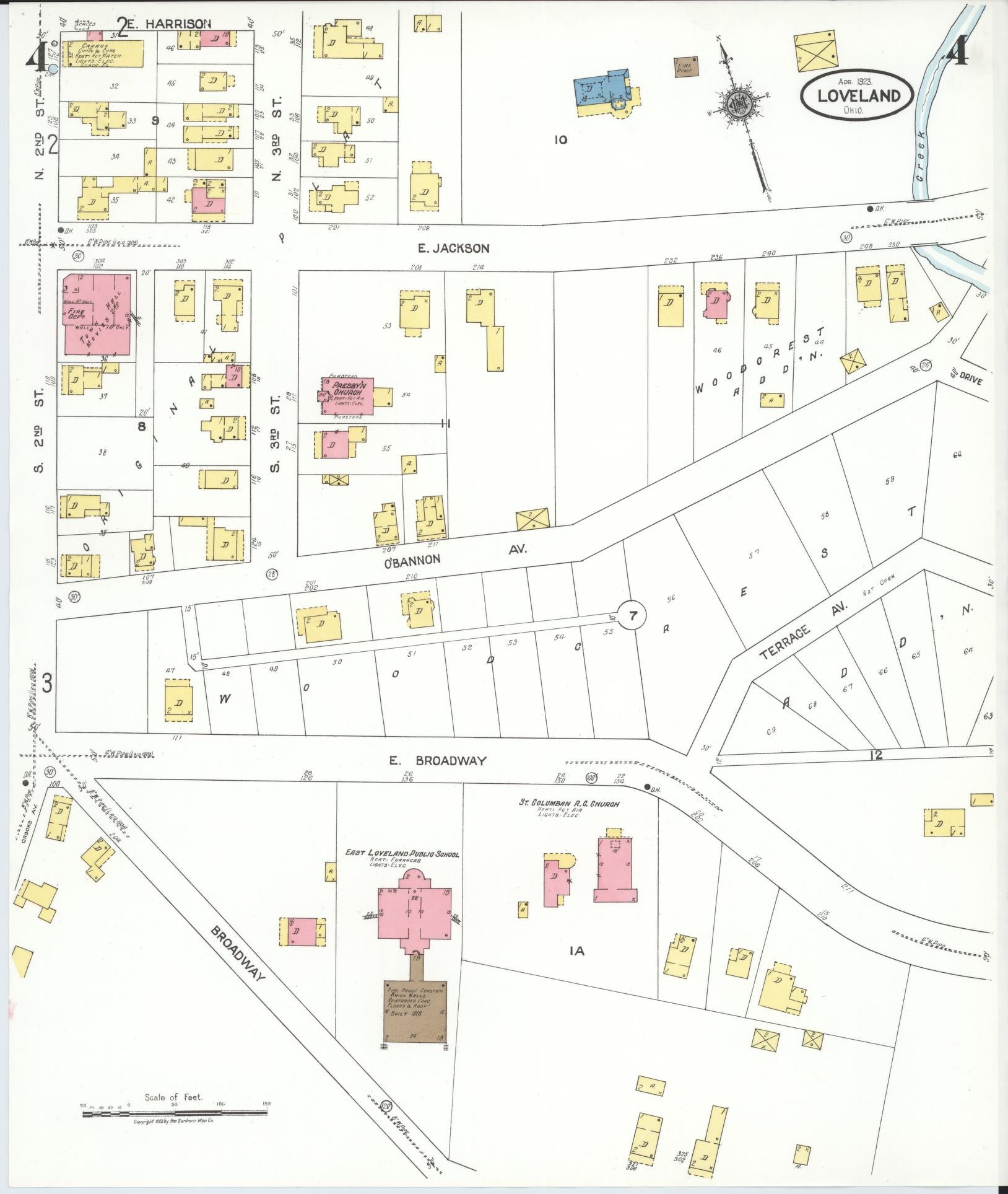 Sanborn Fire Insurance Map from Loveland, Clermont, Hamilton, And Warren County, Ohio (1923), Sheet #0004 - Historic Sanborn Fire Insurance Map Print, vintage old map wall art, antique decor, genealogy gift, Ohio Ohio map