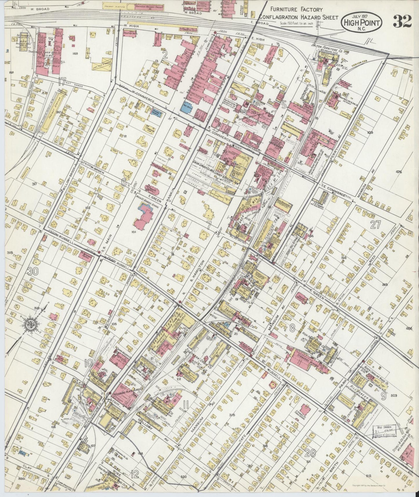 Sanborn Fire Insurance Map from High Point, Guilford County, North Carolina (1917), Sheet #0032 - Complete Map Set gallery image, historic Sanborn map, vintage wall art, North Carolina North Carolina