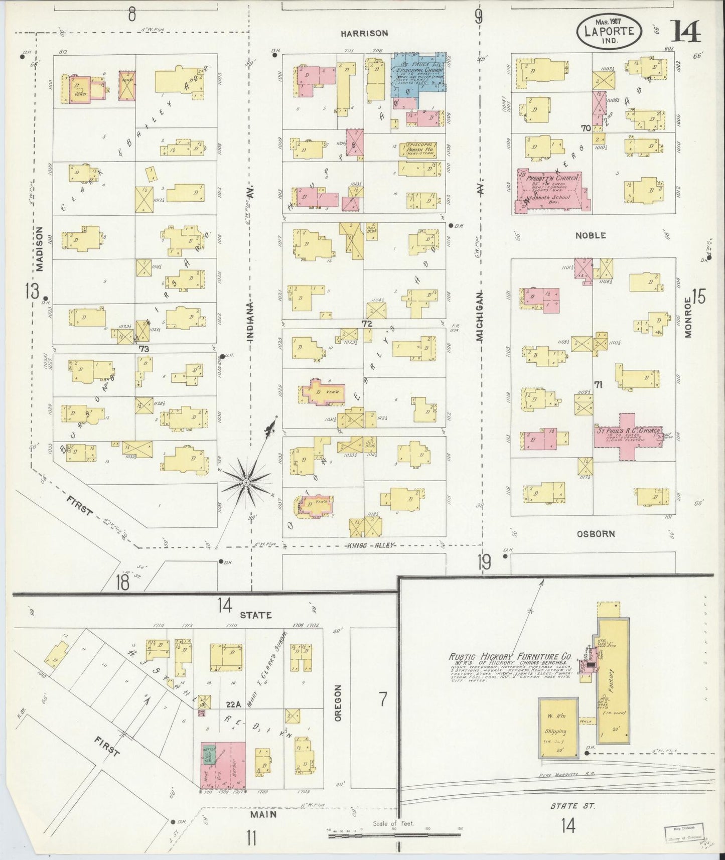 Sanborn Fire Insurance Map from La Porte, La Porte County, Indiana (1907), Sheet #0014 - Historic Sanborn Fire Insurance Map Print, vintage old map wall art, antique decor, genealogy gift, Indiana Indiana map