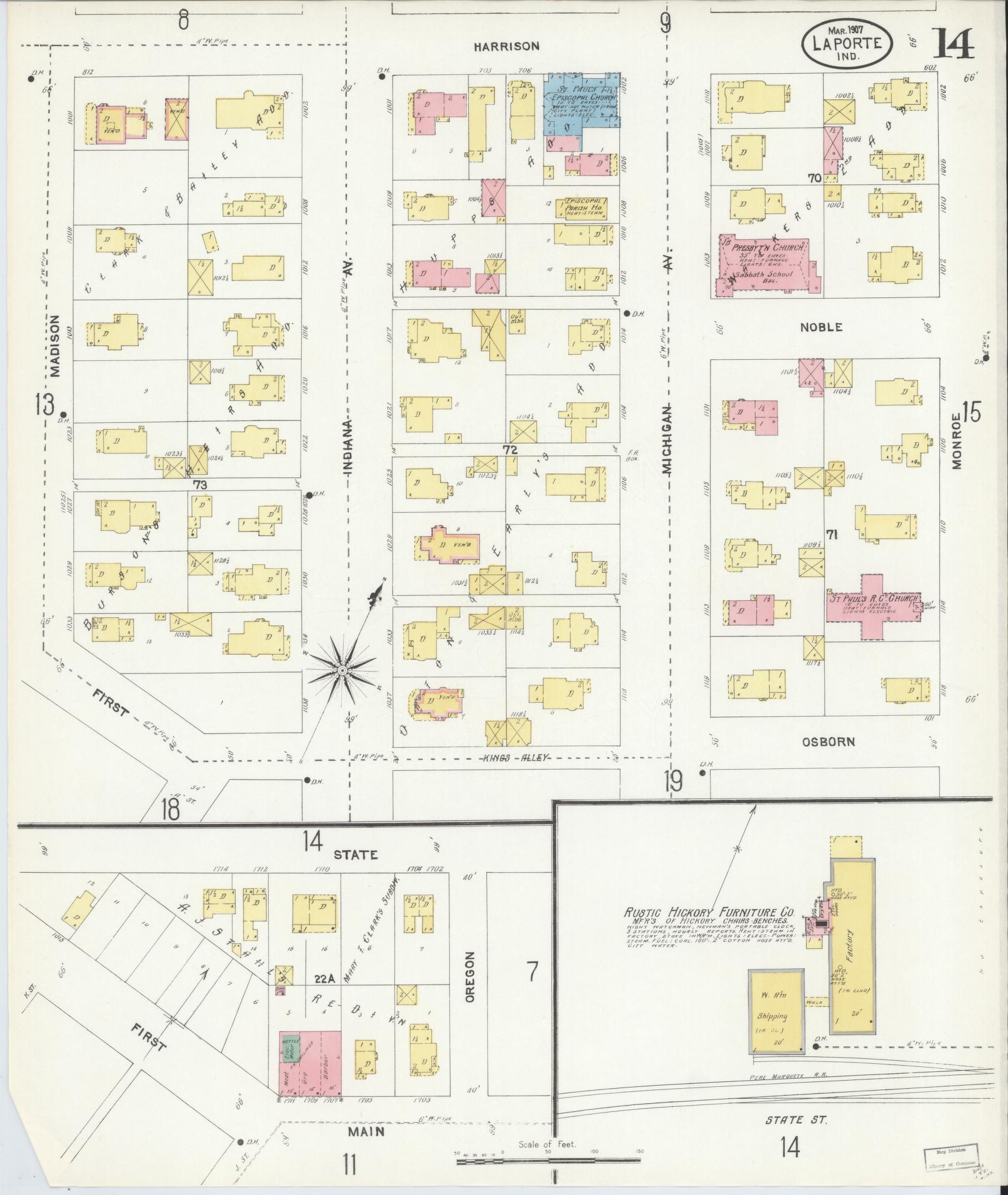 Sanborn Fire Insurance Map from La Porte, La Porte County, Indiana (1907), Sheet #0014 - Historic Sanborn Fire Insurance Map Print, vintage old map wall art, antique decor, genealogy gift, Indiana Indiana map