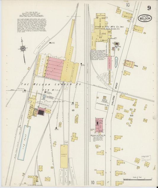 Sanborn Fire Insurance Map from Weldon, Halifax County, North Carolina (1915), Sheet #0009 - Historic Sanborn Fire Insurance Map Print, vintage old map wall art, antique decor, genealogy gift, North Carolina North Carolina map