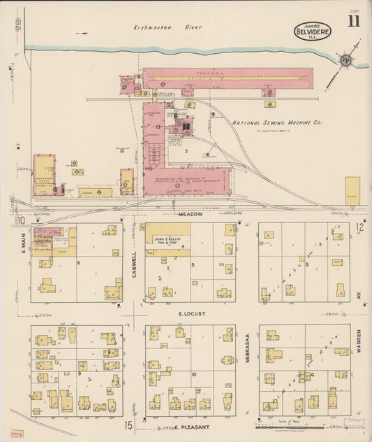 Sanborn Fire Insurance Map from Belvidere, Boone County, Illinois (1922), Sheet #0011 - Historic Sanborn Fire Insurance Map Print, vintage old map wall art, antique decor, genealogy gift, Illinois Illinois map