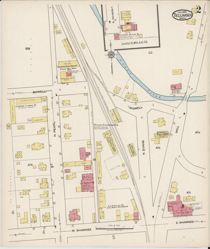 Sanborn Fire Insurance Map from Tecumseh, Lenawee County, Michigan (1922), Sheet #0002 - Historic Sanborn Fire Insurance Map Print, vintage old map wall art, antique decor, genealogy gift, Michigan Michigan map