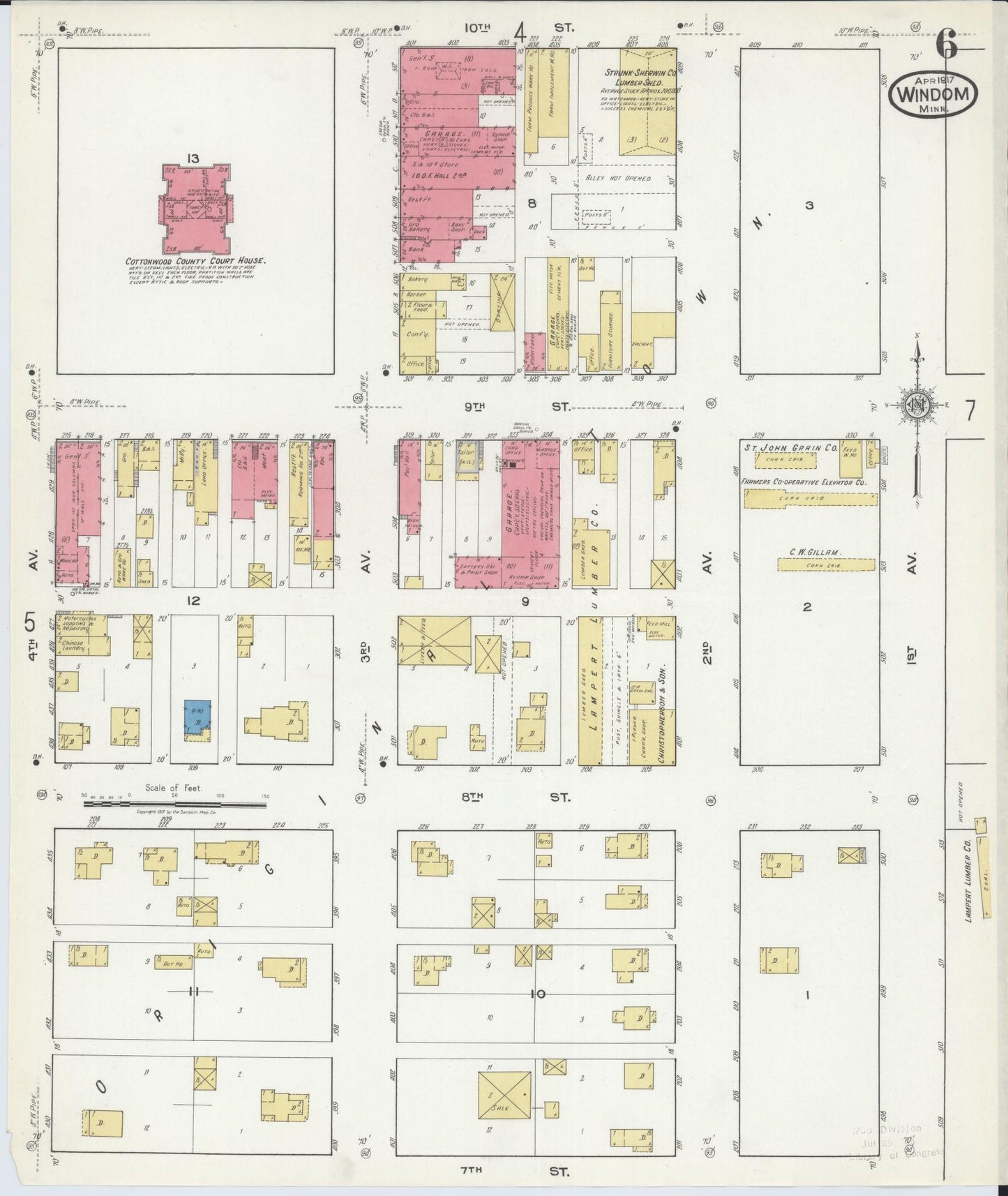 Sanborn Fire Insurance Map from Windom, Cottonwood County, Minnesota (1917), Sheet #0006 - Complete Map Set gallery image, historic Sanborn map, vintage wall art, Minnesota Minnesota