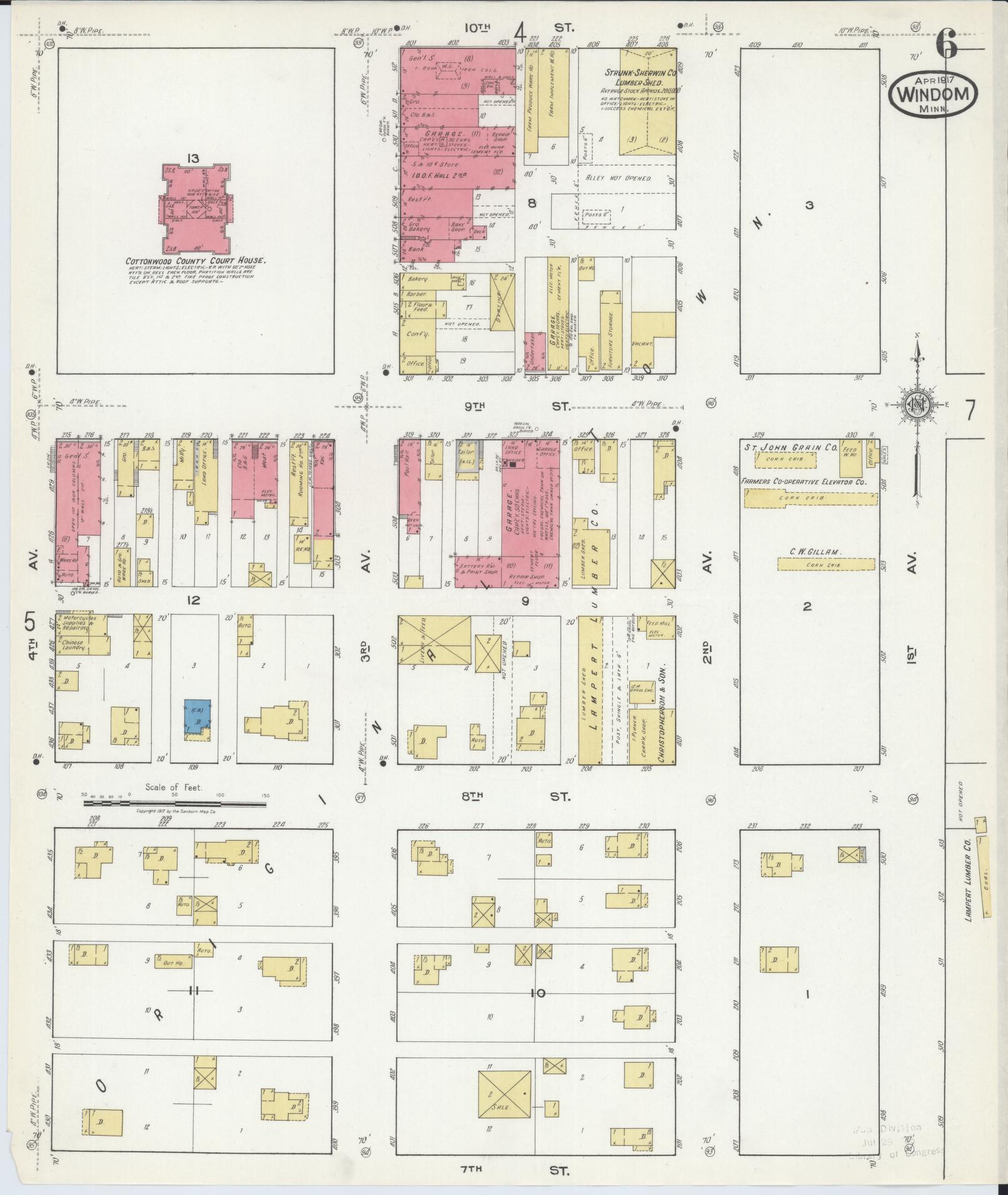 Sanborn Fire Insurance Map from Windom, Cottonwood County, Minnesota (1917), Sheet #0006 - Complete Map Set gallery image, historic Sanborn map, vintage wall art, Minnesota Minnesota