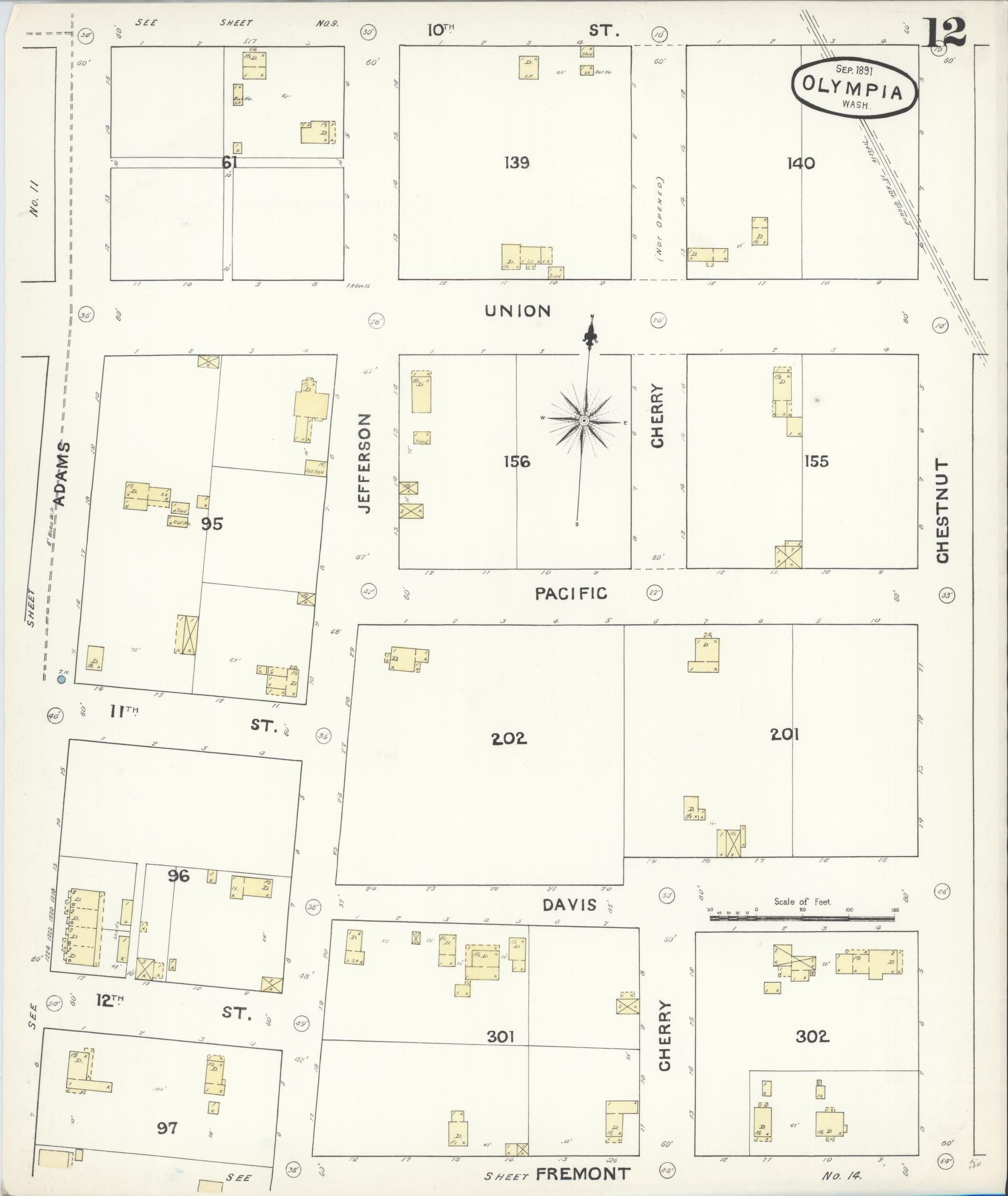 Sanborn Fire Insurance Map from Olympia, Thurston County, Washington (1891), Sheet #0012 - Complete Map Set gallery image, historic Sanborn map, vintage wall art, Washington Washington