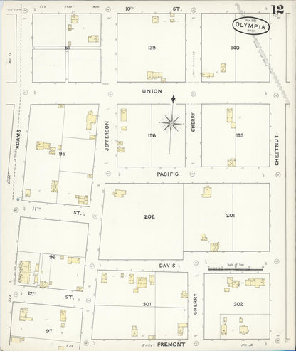 Sanborn Fire Insurance Map from Olympia, Thurston County, Washington (1891), Sheet #0012 - Complete Map Set gallery image, historic Sanborn map, vintage wall art, Washington Washington